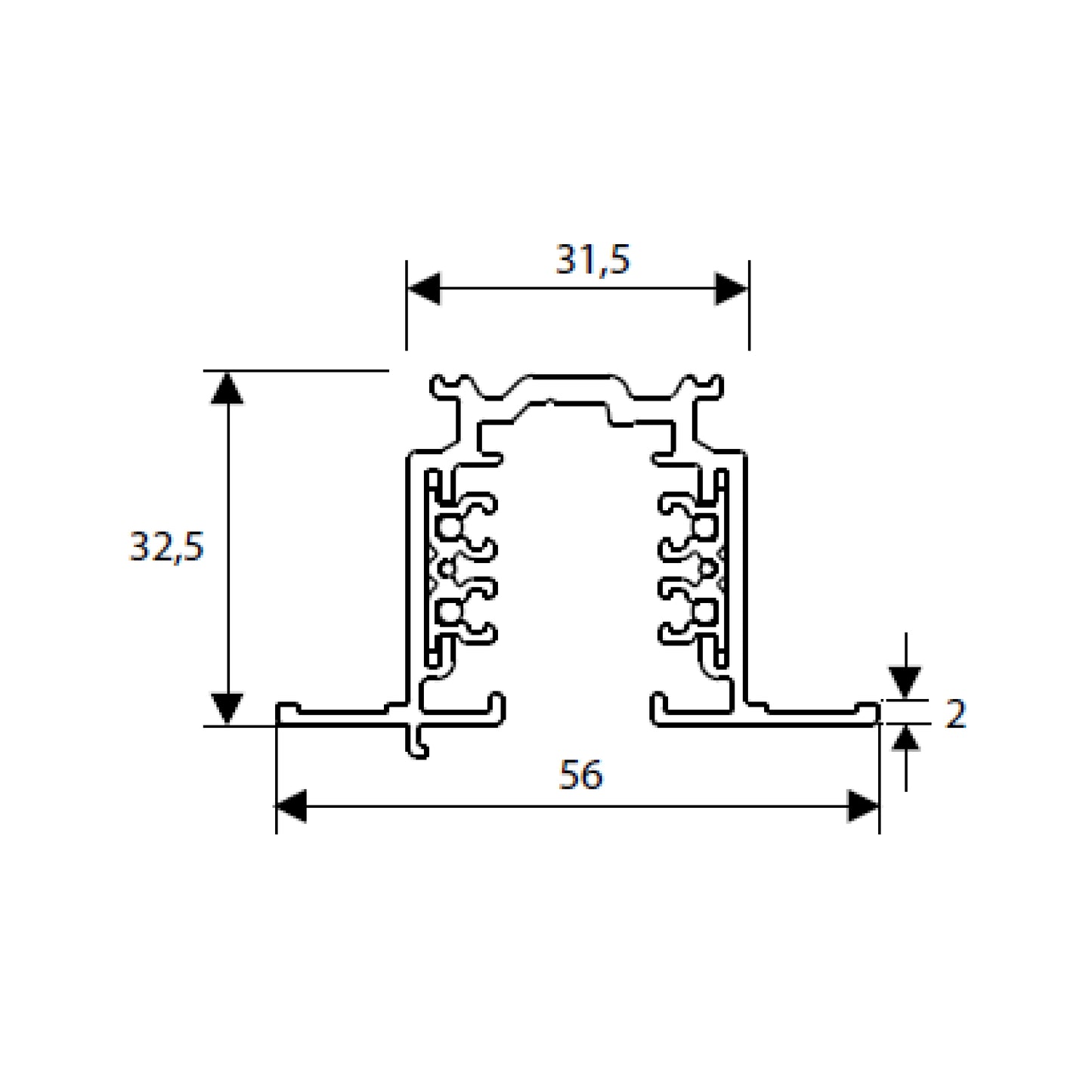 Global 2000mm or 2m black powder coated DALI 3 Circuit Track recessed mounted track by Nordic Aluminium <XTSCF6200-2>