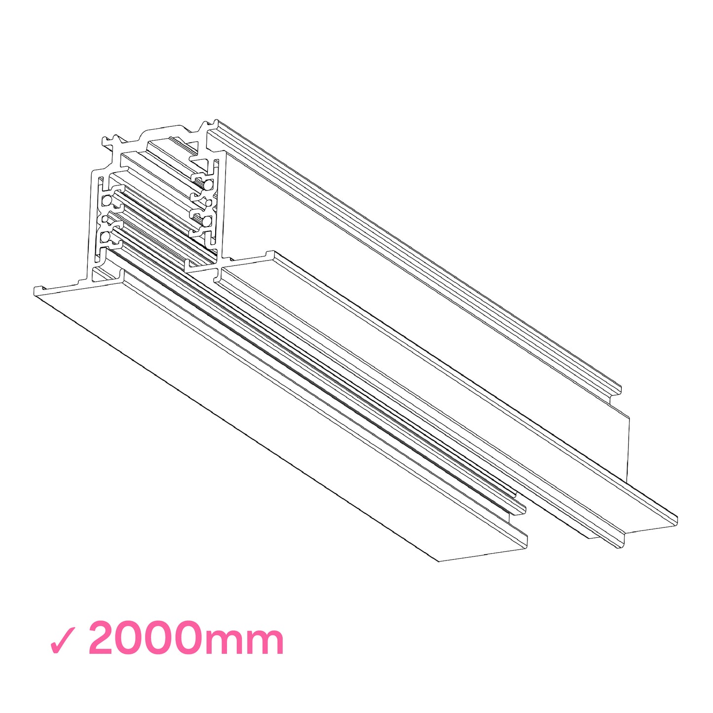 Global 2000mm or 2m black powder coated DALI 3 Circuit Track recessed mounted track by Nordic Aluminium <XTSCF6200-2>