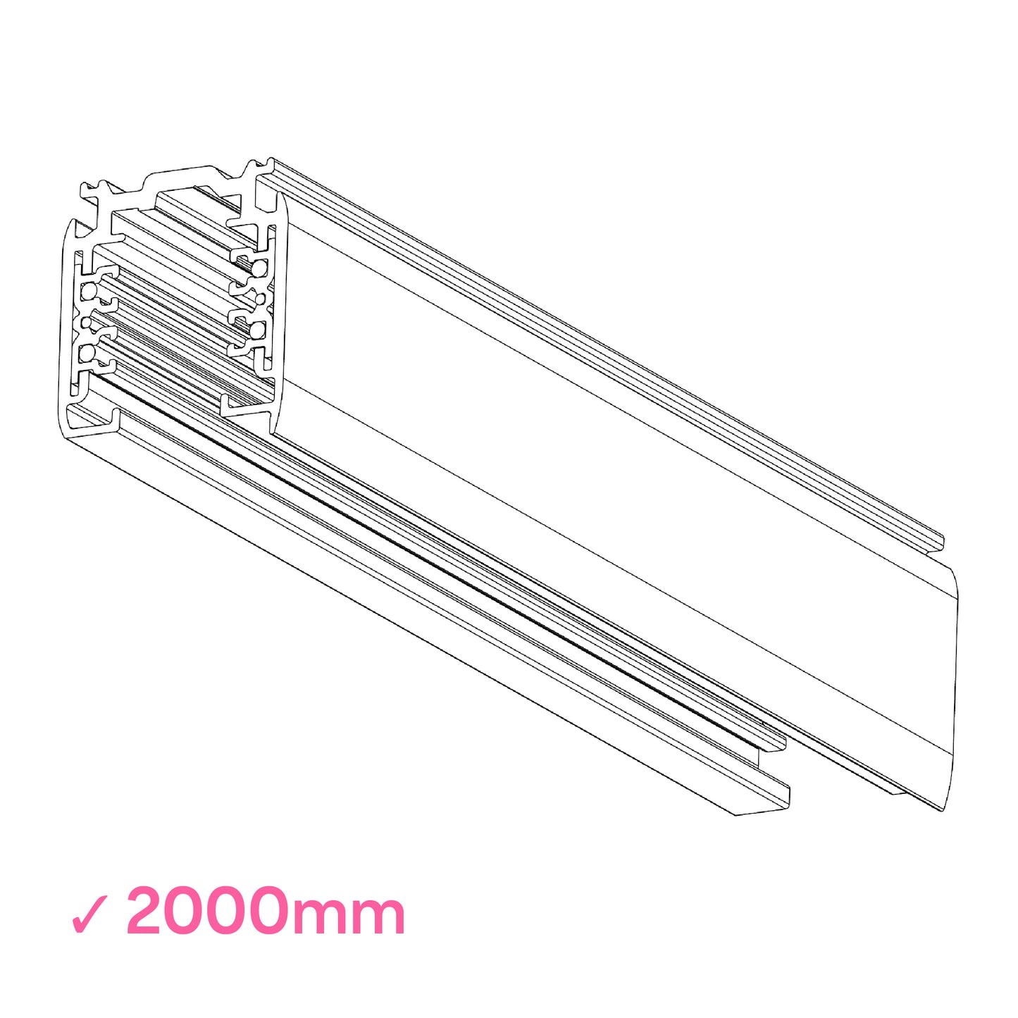 Global 2000mm or 2m white powder coated  DALI 3 Circuit Track 2 metre surface mounted track by Nordic Aluminium <XTSC6200-3>