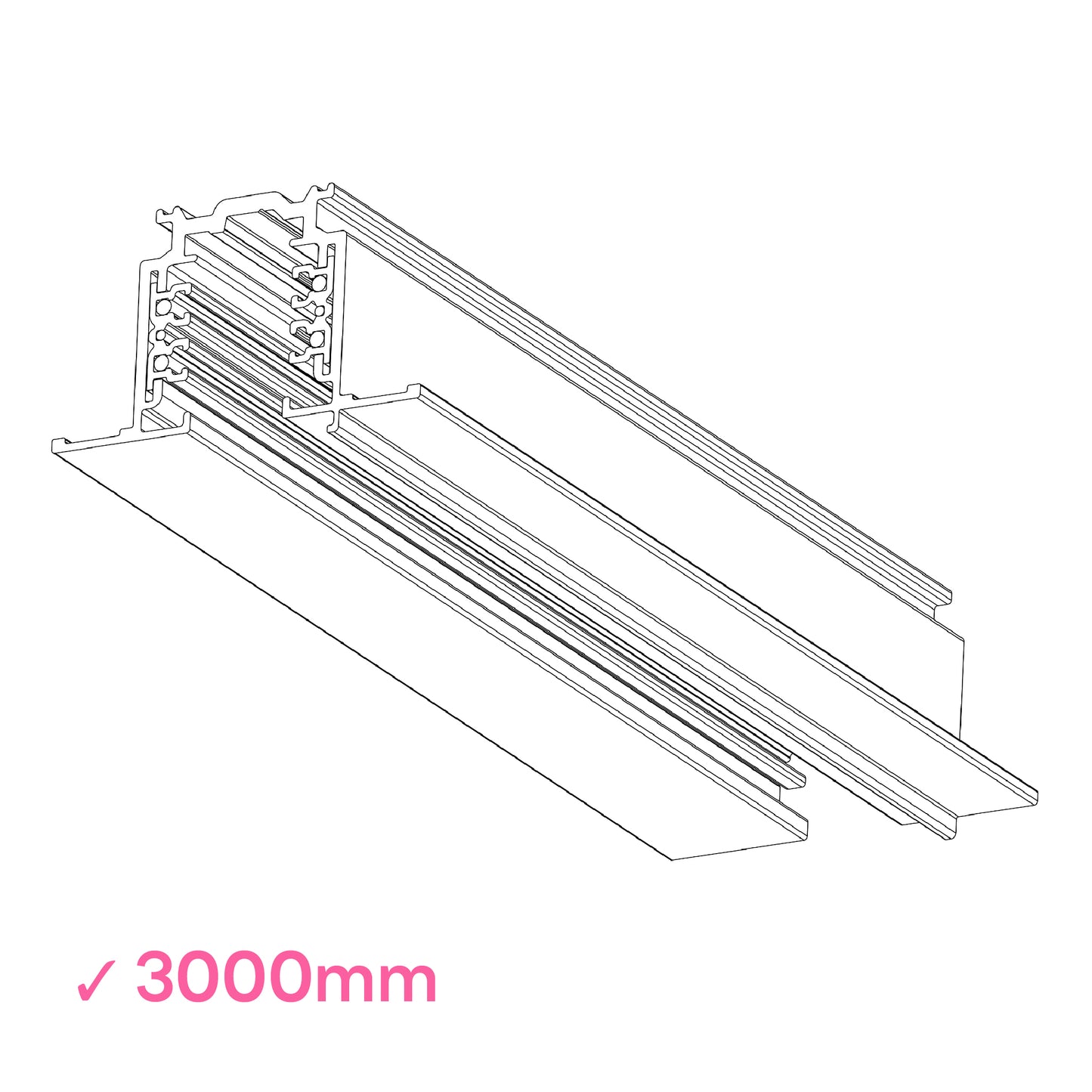 Global 3000mm or 3m black powder coated DALI 3 Circuit Track 3 metre recessed mounted track by Nordic Aluminium <XTSCF6300-2>