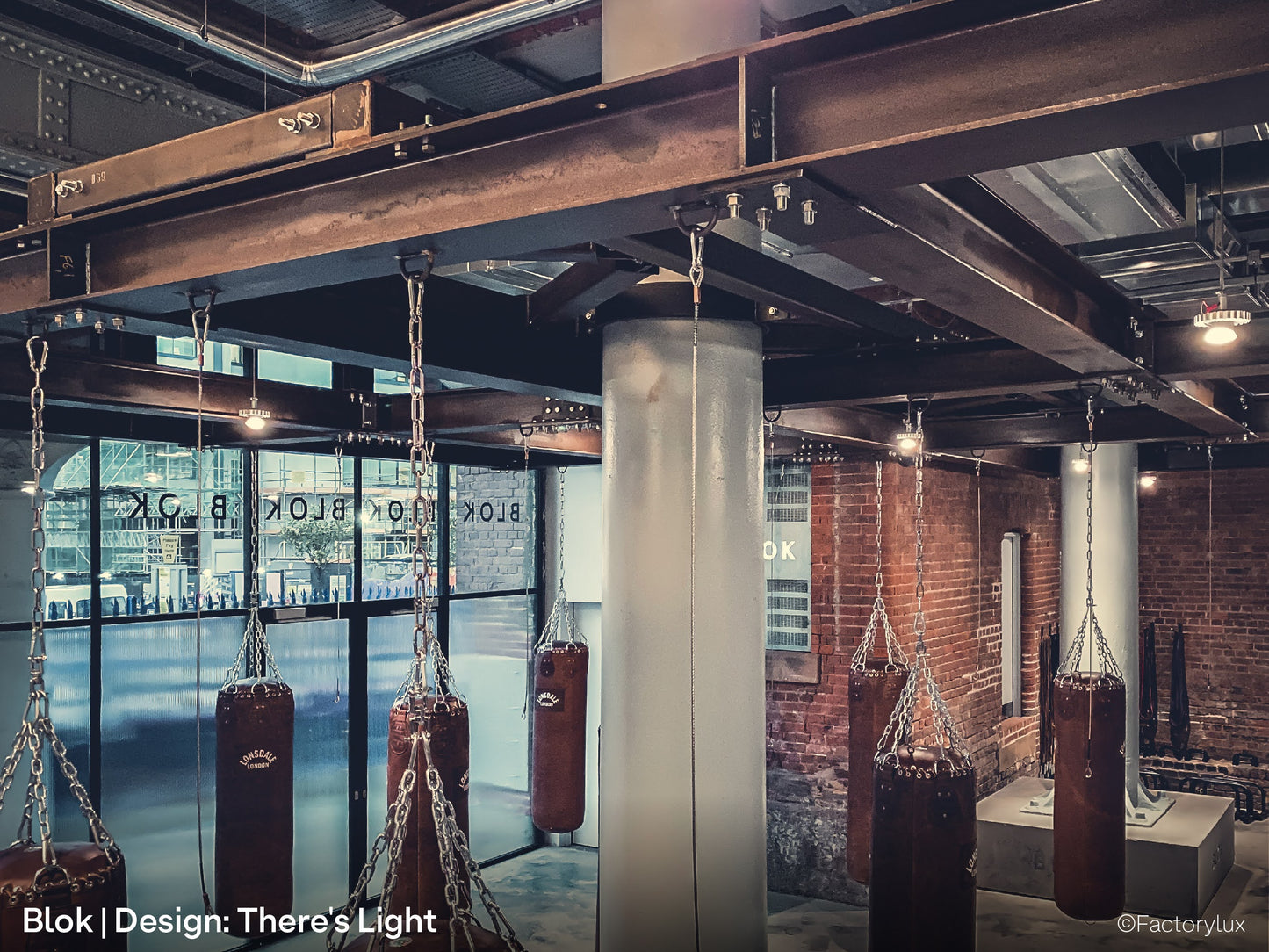 Spotlights being used to light boxing area of Blok gym