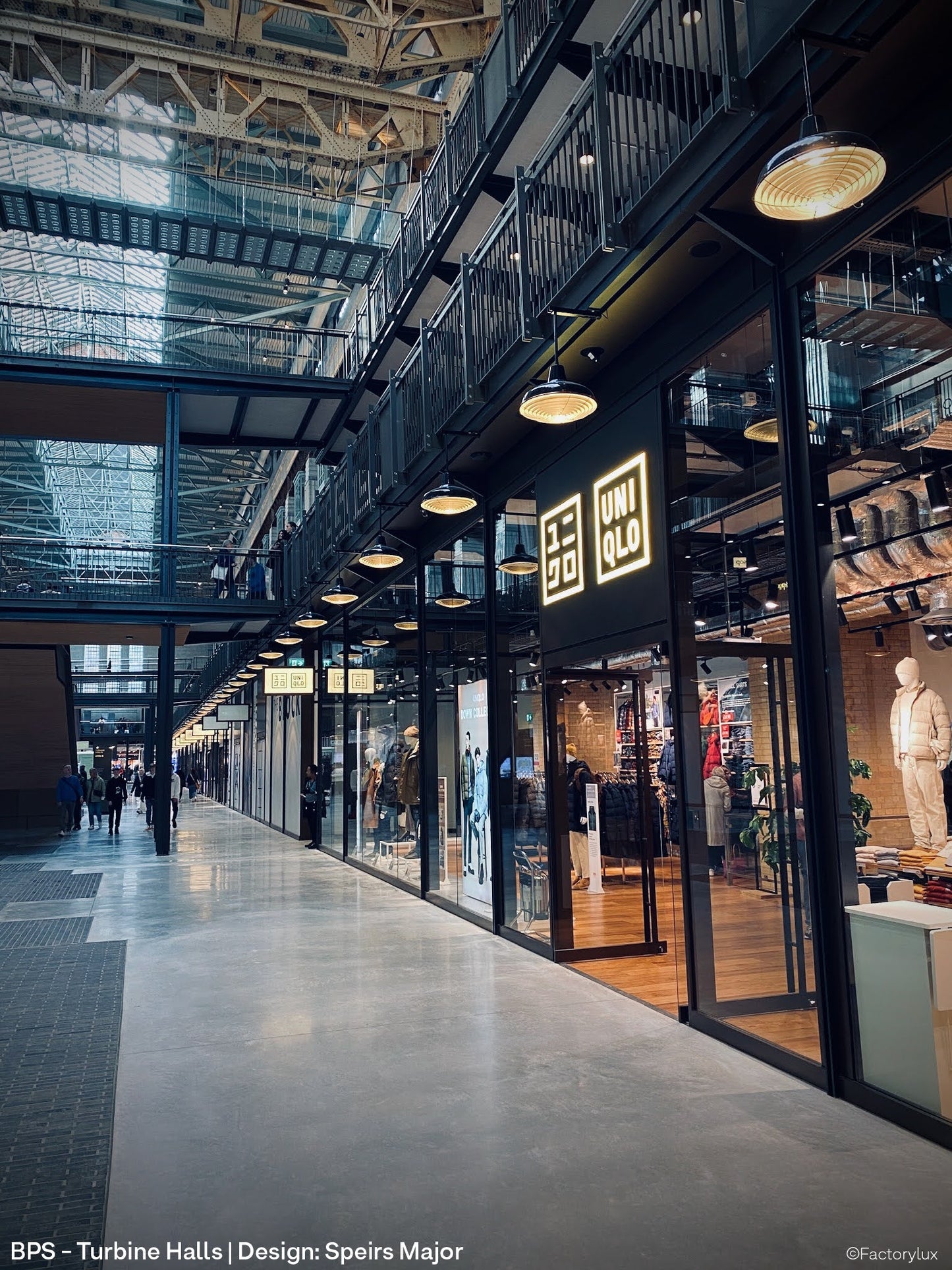 Battersea Power Station - Turbine Halls. Lighting design: Speirs Major. Features Factorylux Reflekter XL Pendants with Concentric Louvre