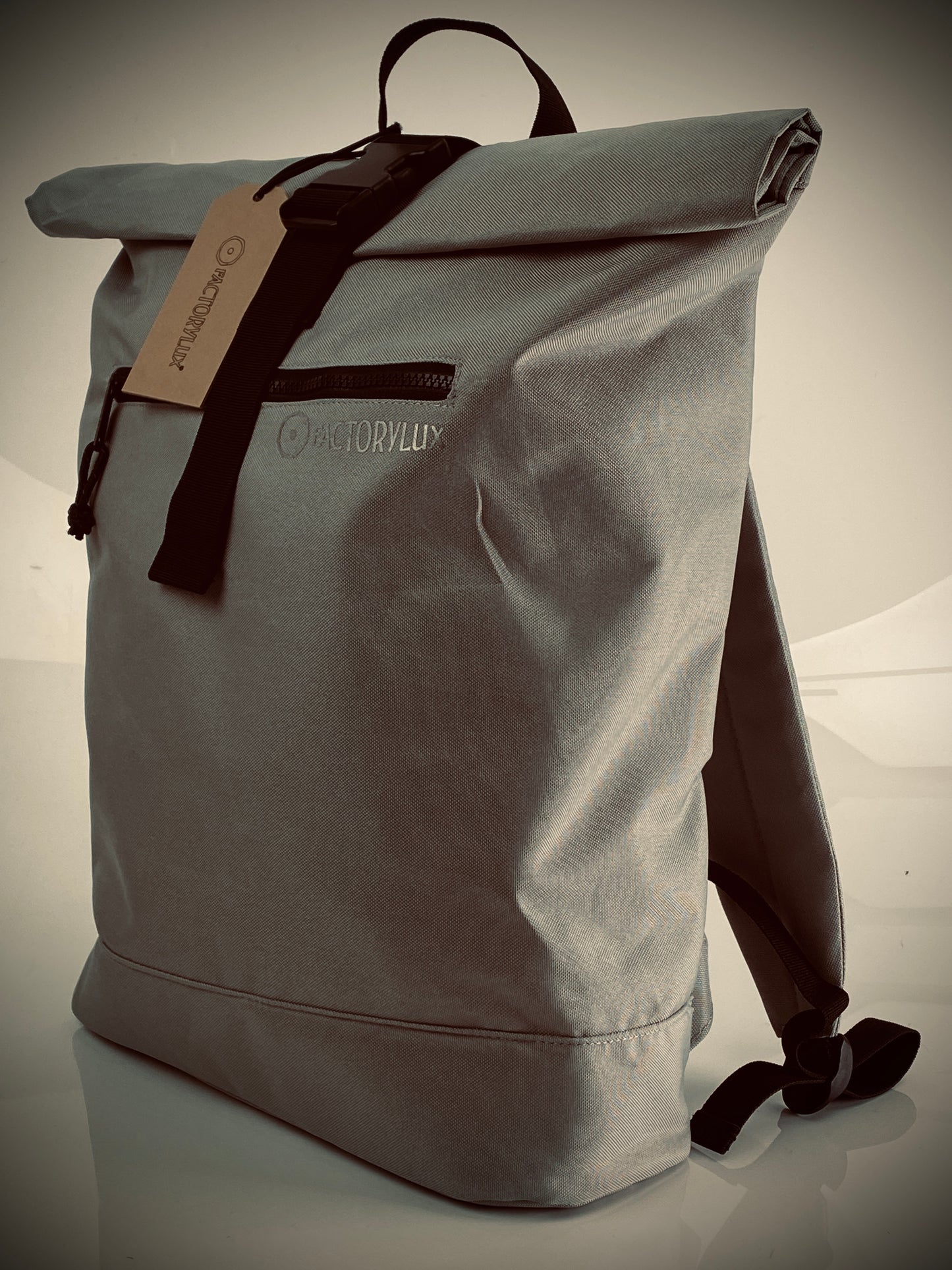 Factorylux 20 litre, roll top, grey recycled polyester bag.