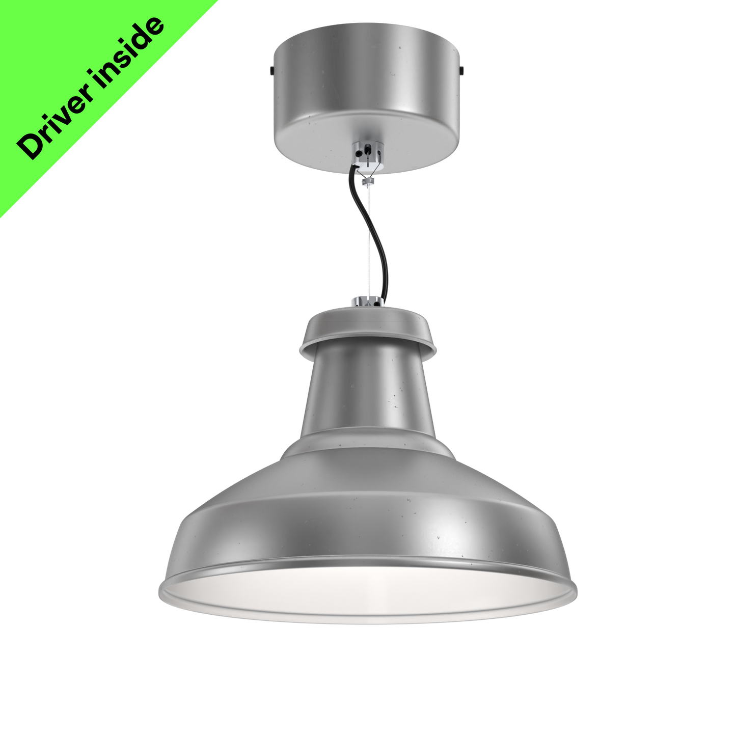 A sustainable, paint-free architectural pendant light that's designed for circular economy, on a large monopoint mounting