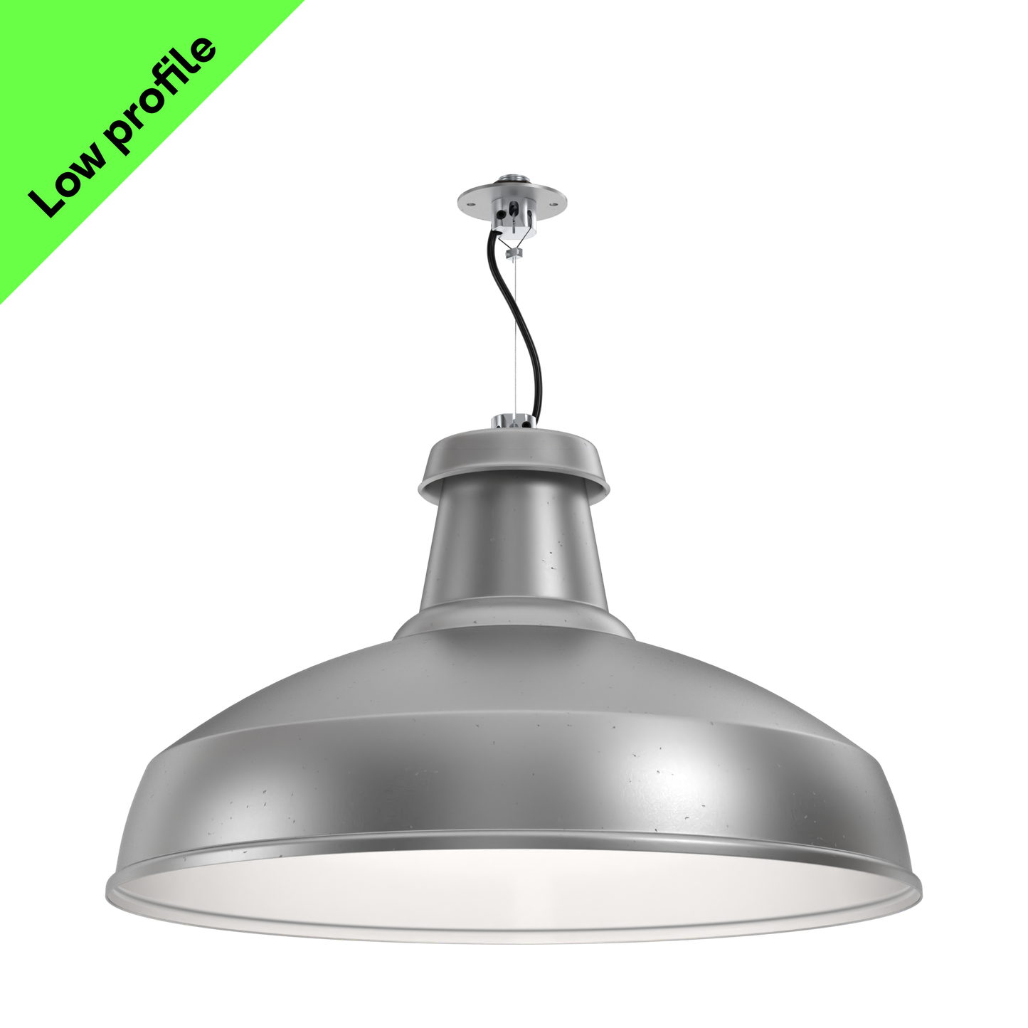 A paint-free architectural XL pendant light on a low-profile, flat mounting disc with BESA hole spacings