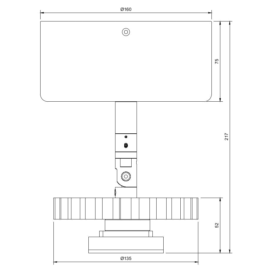 Technical drawing of a budget circular economy spotlight on a large monopoint mounting for architects