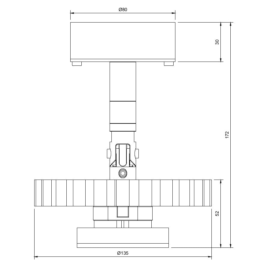 Technical drawing of a budget circular economy spotlight on a small monopoint mounting for architects