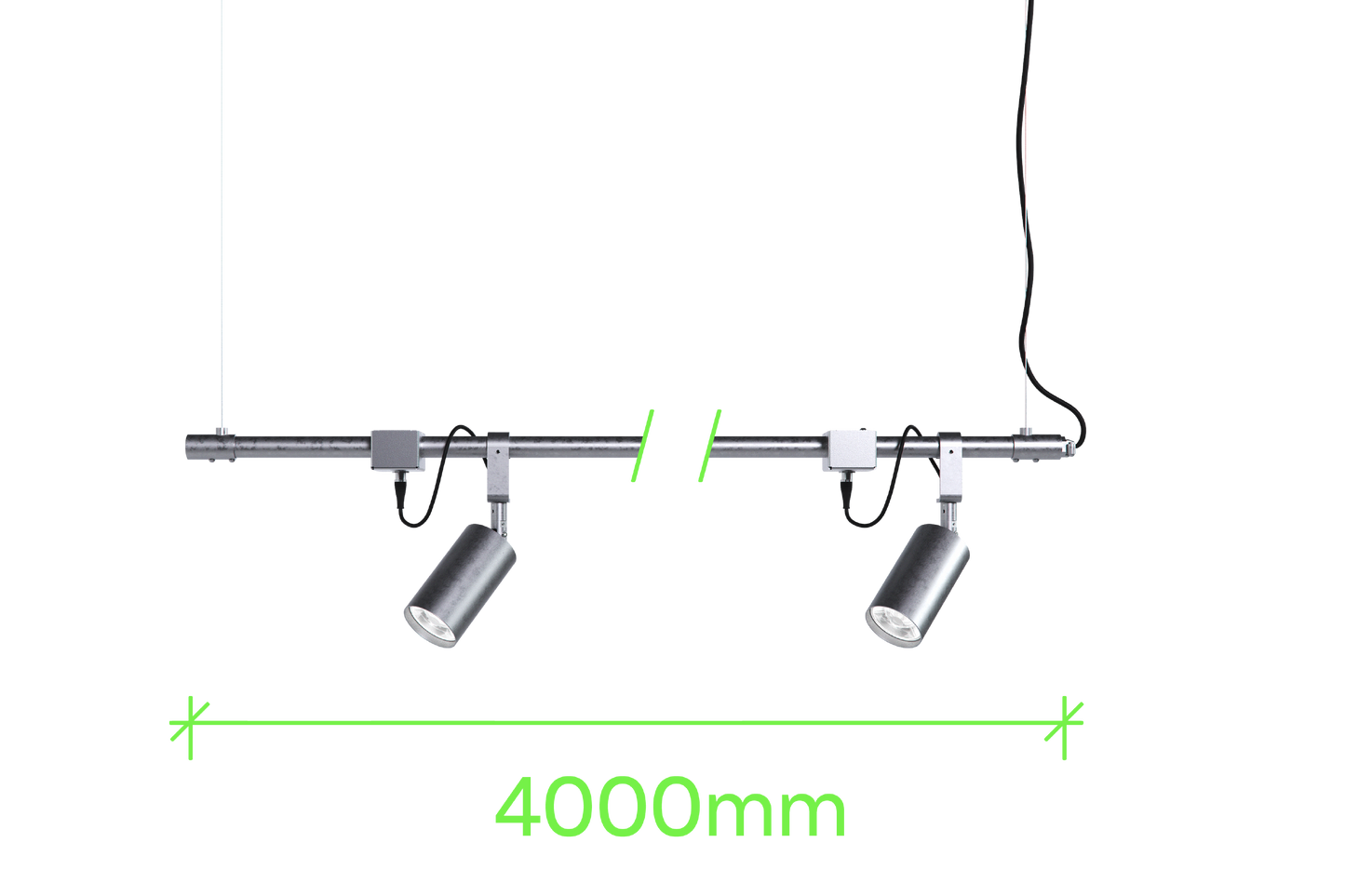 Technical or line drawing of Track-Pipe® 4000mm, a circular economy alternative to track lighting for architects