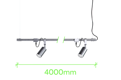 Technical or line drawing of Track-Pipe® 4000mm, a circular economy alternative to track lighting for architects