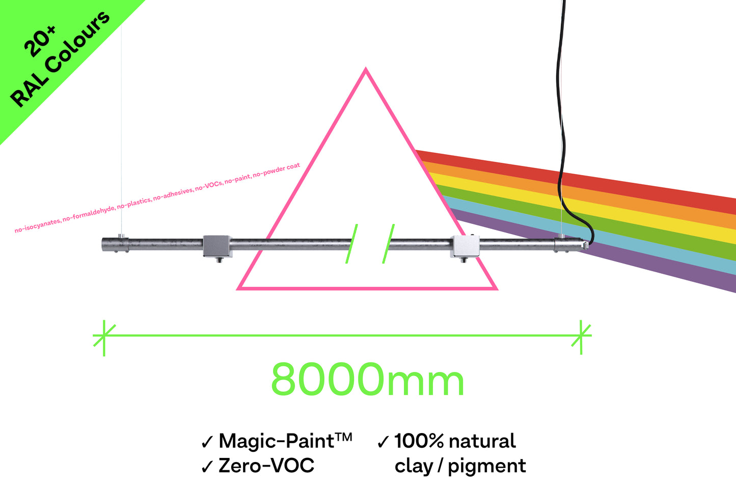 8 metre length of Custom Finish Track-Pipe®, a sustainable alternative to track lighting for architects