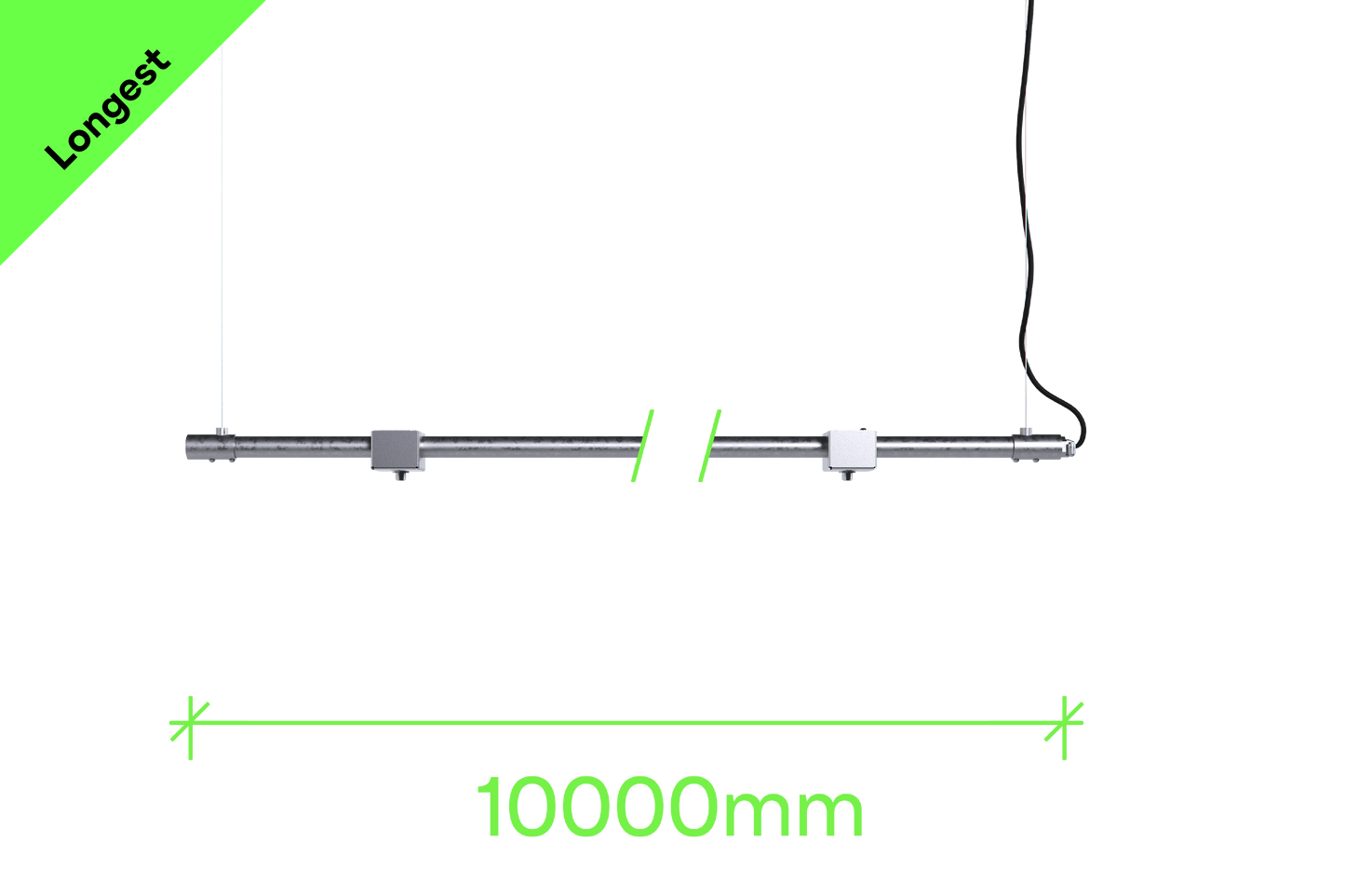 10 metre length of stainless steel Track-Pipe®, a sustainable paint-free alternative to track lighting for architects