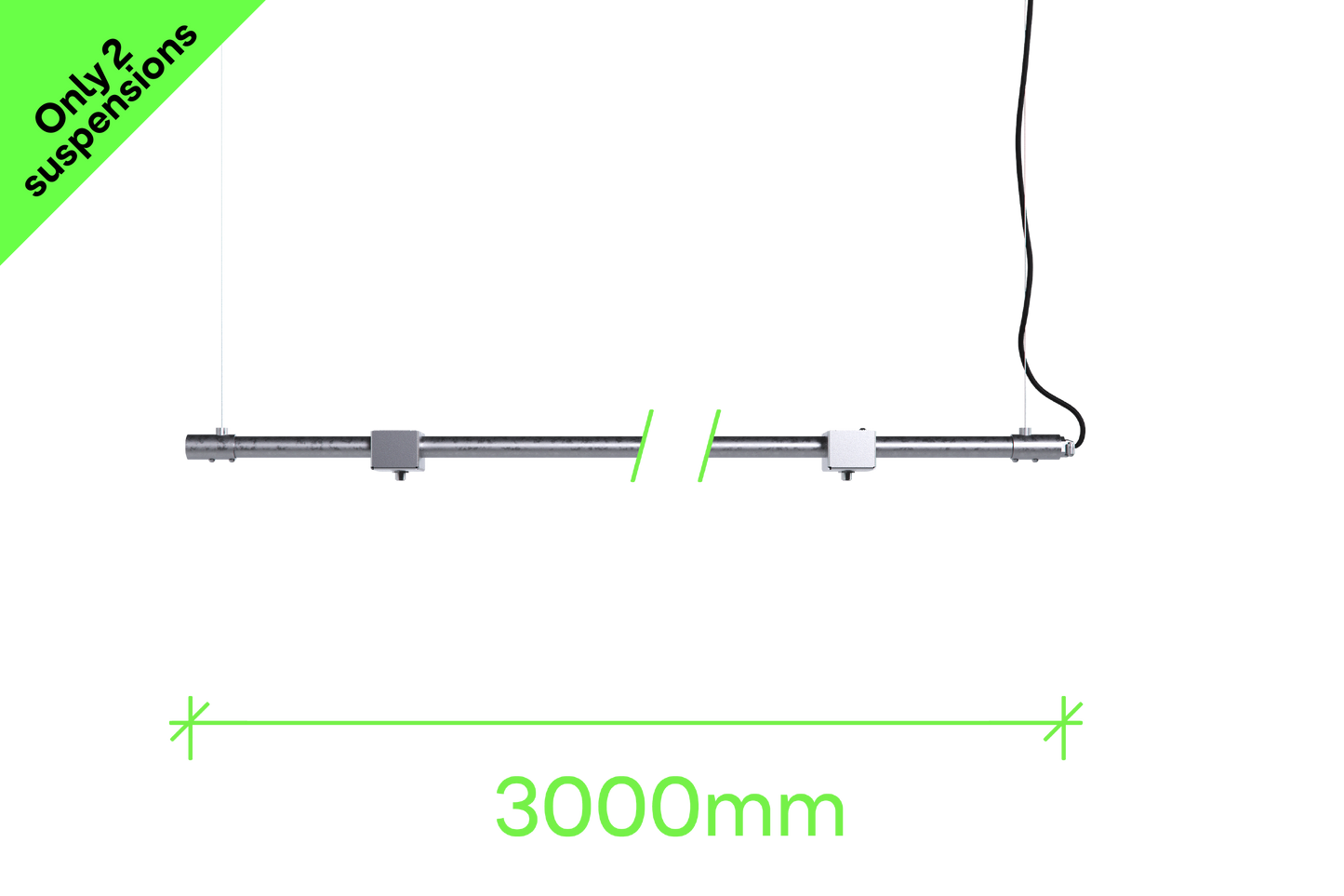 3 metre length of stainless steel Track-Pipe®, a sustainable paint-free alternative to track lighting for architects