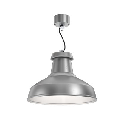 A sustainable, paint-free architectural pendant light that's designed for circular economy, on a small monopoint mounting