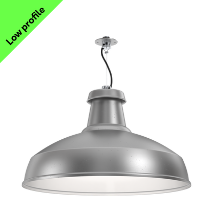 A paint-free architectural XL pendant light on a low-profile, flat mounting disc with BESA hole spacings