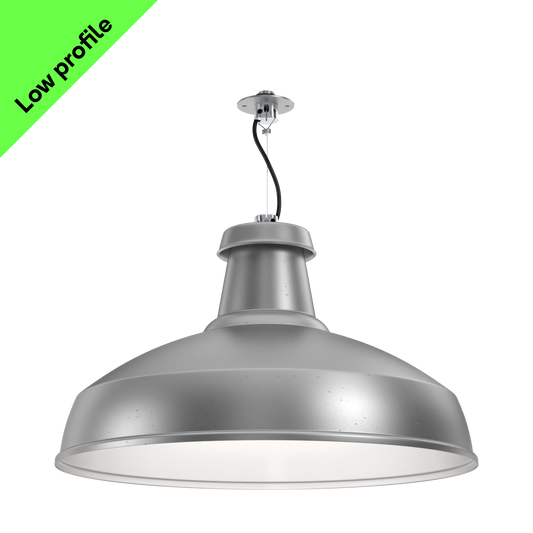 A paint-free architectural XL pendant light on a low-profile, flat mounting disc with BESA hole spacings