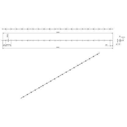 Technical or line drawing of Track-Pipe® 10000mm, a circular economy alternative to track lighting for architects