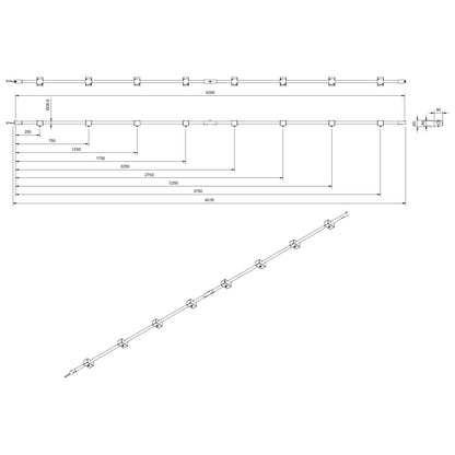 Technical or line drawing of Track-Pipe® 4000mm, a circular economy alternative to track lighting for architects