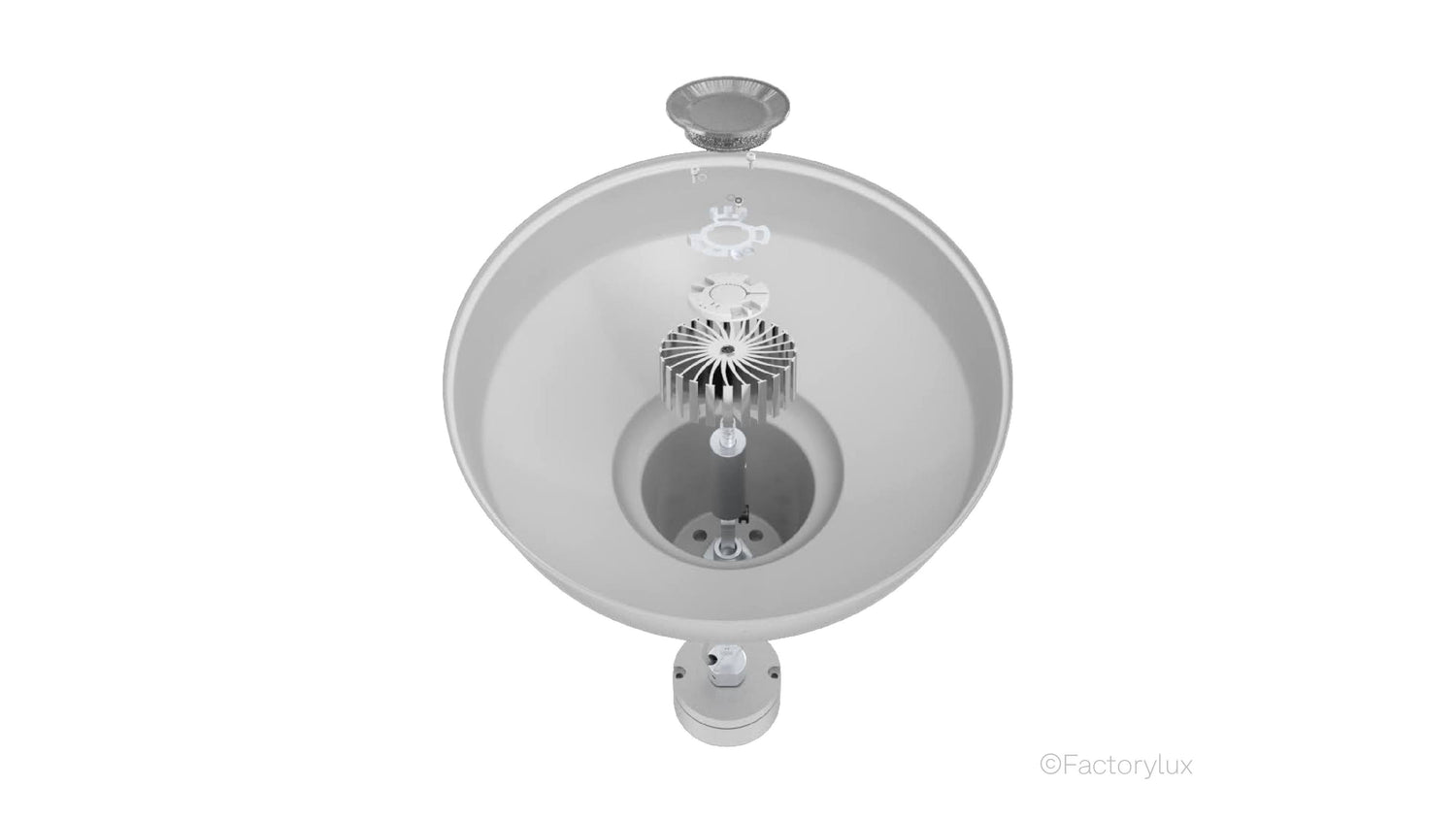 Computer generated image visualisation of an exploded view of a circular economy architectural pendant light